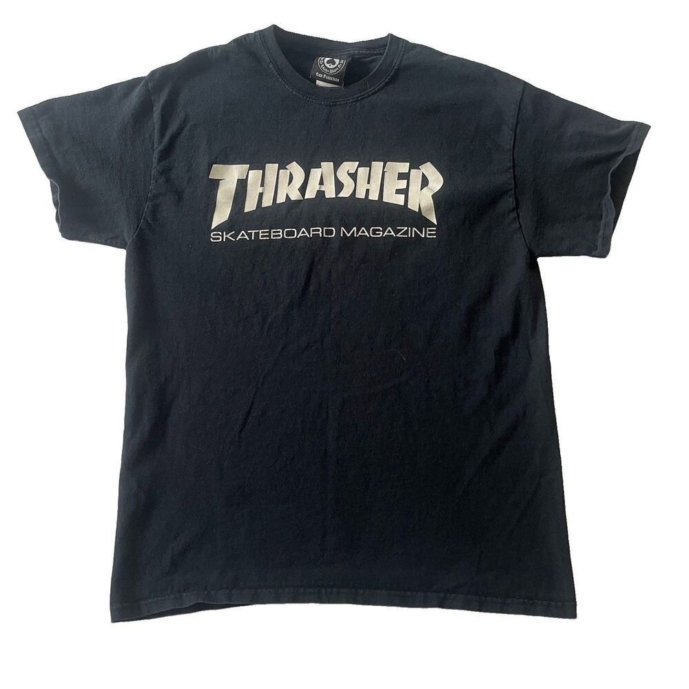 Vintage Y2K Thrasher Skateboard Magazine Black Hype T-Shirt Mens Size M Skate